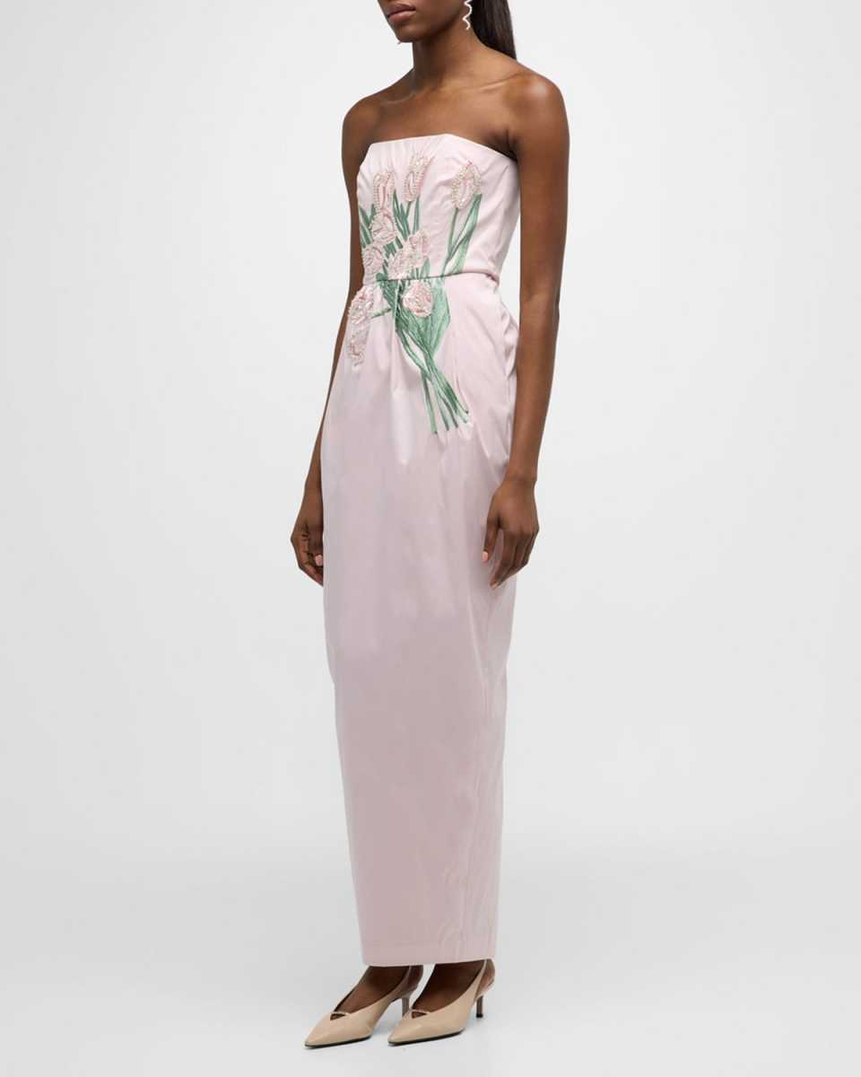Lena Sequin Bouquet Embroidered Strapless Maxi Dress