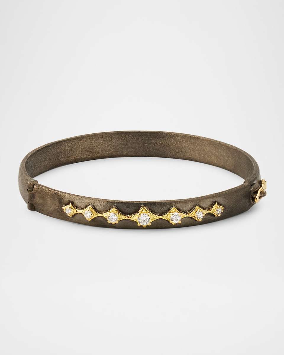 Silver and 18K Yellow Gold Crivelli Hinged Bangle Bracelet with Diamonds