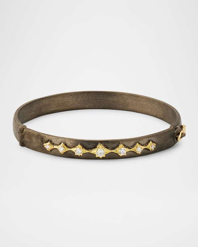 Silver and 18K Yellow Gold Crivelli Hinged Bangle Bracelet with Diamonds