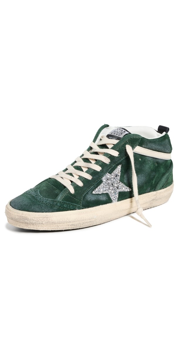 Golden Goose Mid Star Sneakers Dark Green/Silver/Cream