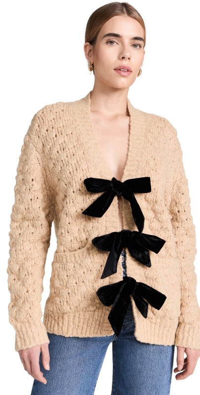 Sea Teresa Bow Tie Long Sleeve Cardigan Camel