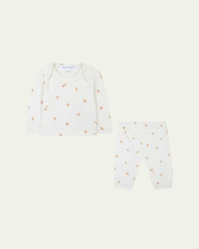 Girl's Seashell-Print Two-Piece Pajama Set, Size 9M-2