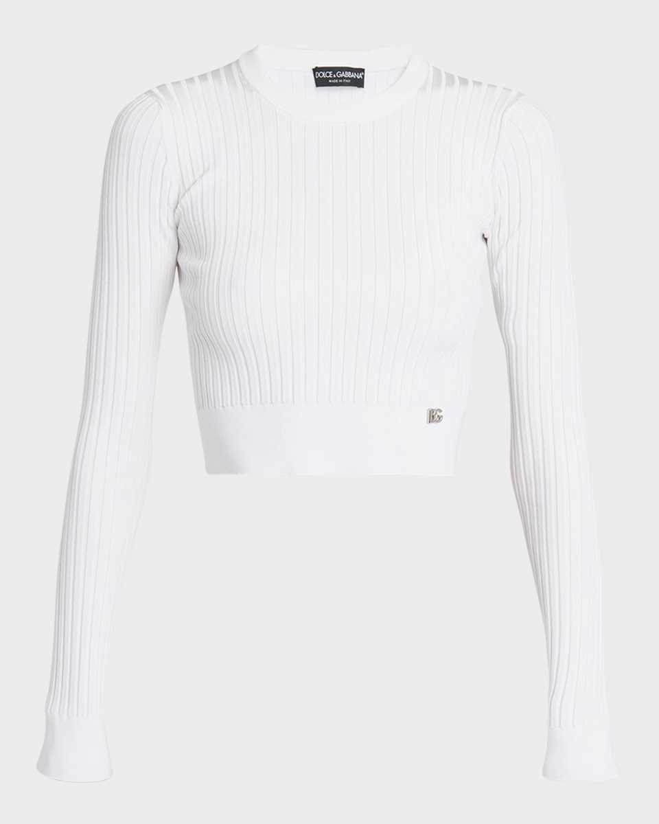 Crewneck Long-Sleeve Rib Crop Sweater