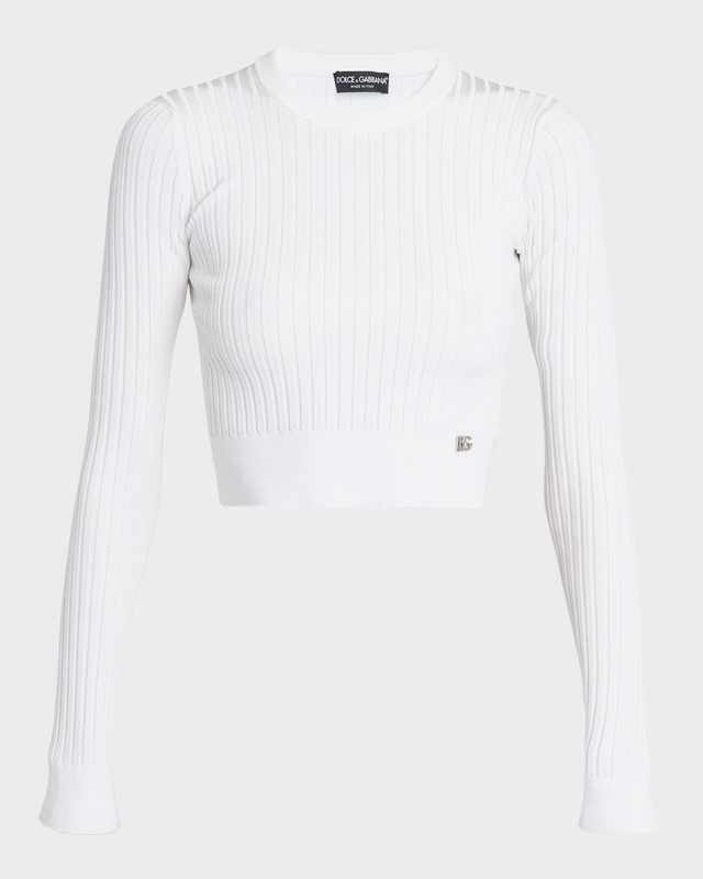 Crewneck Long-Sleeve Rib Crop Sweater