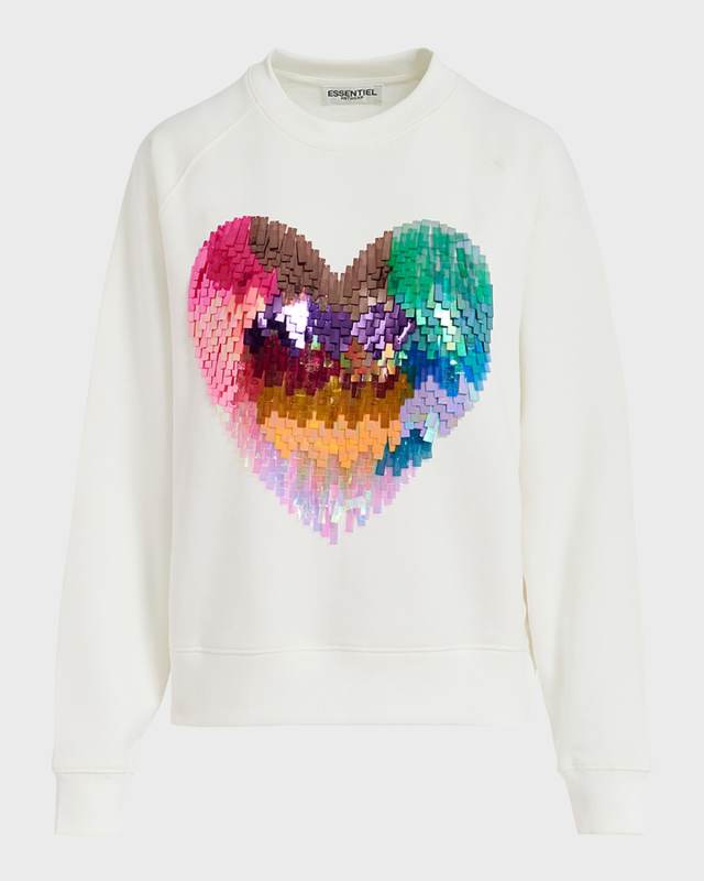 Gindi Organic Cotton Sequin-Embroidered Heart Sweatshirt