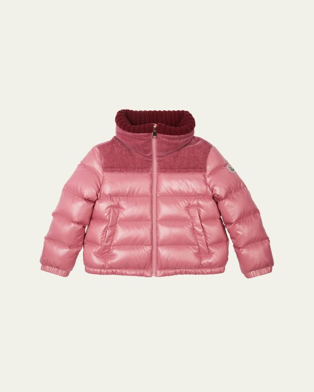 Girl's Auffrique Puffer Velour Trim Jacket, Size 8-