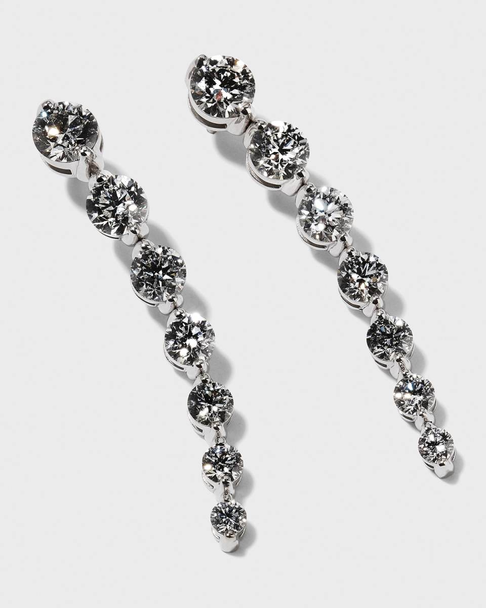 18k White Gold Diamond Graduate Dangle Earrings, 8tcw, 2"L