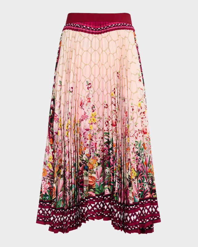 Uni Garden-Print Pleated Midi Skirt