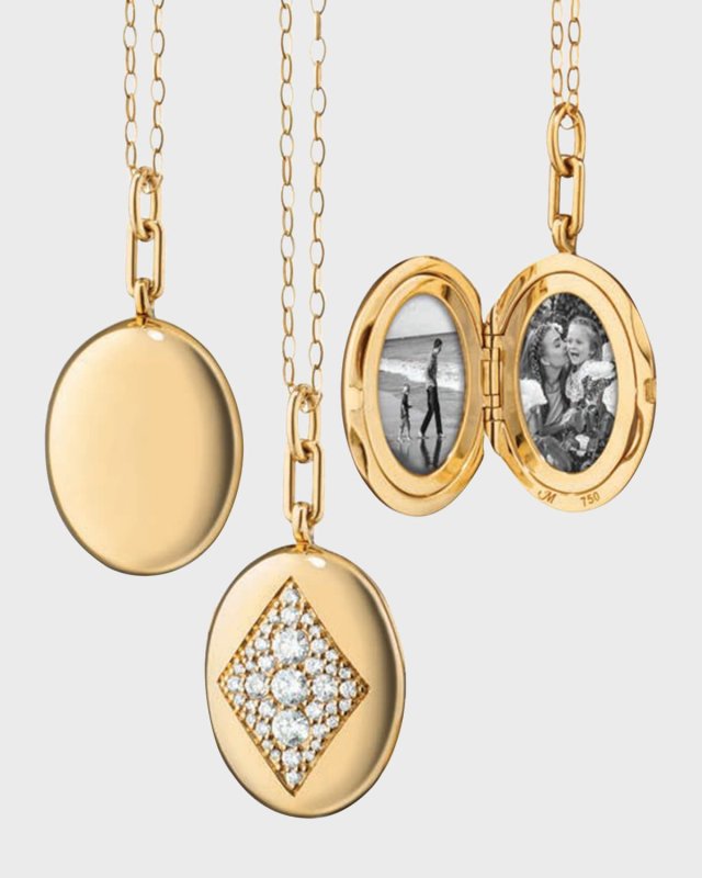 18K Yellow Gold Charlotte Oval Locket Necklace with Diamonds