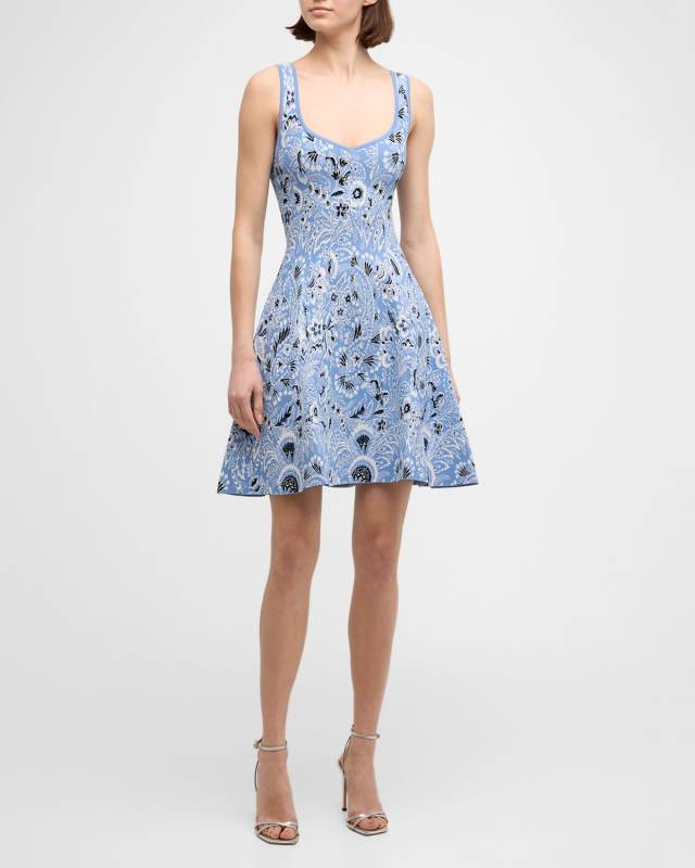 Jaquard Knit Bandana Print Flare Mini Dress