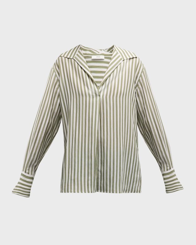 Coast Stripe Spread-Collar Pullover Shirt