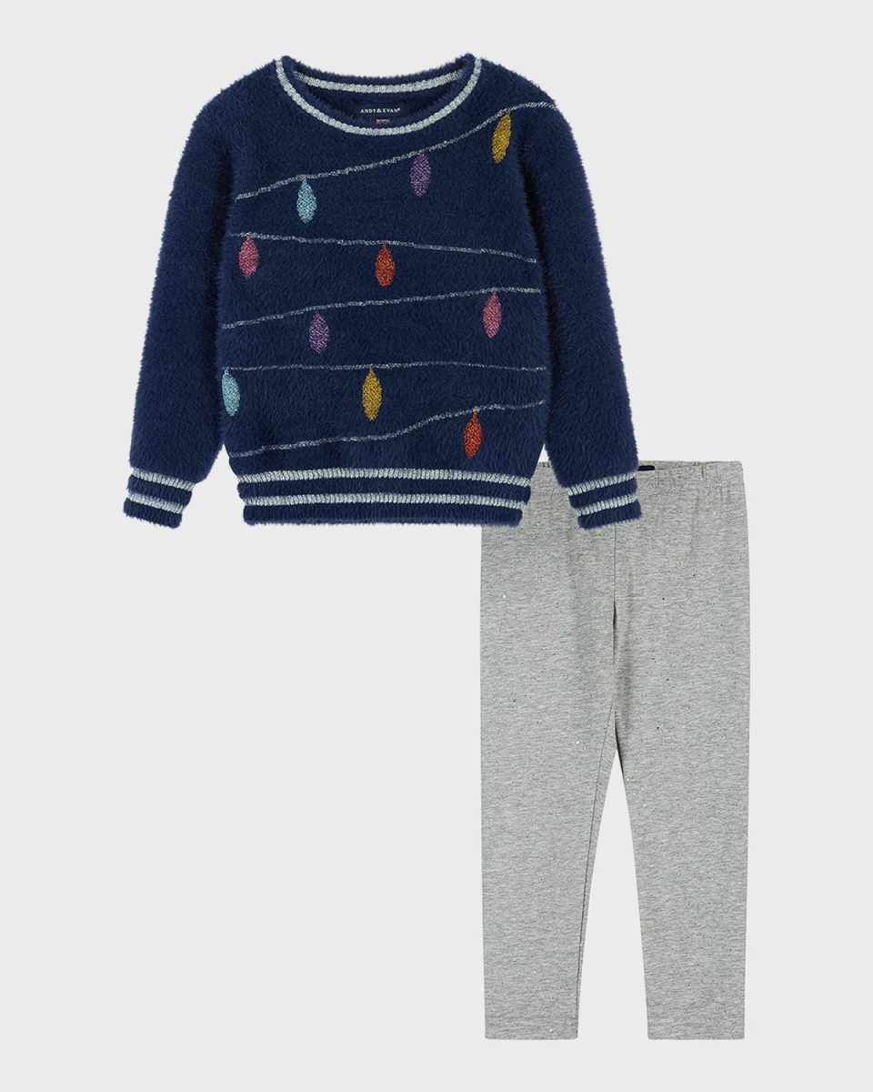 Girl's Holiday Lights Sweater & Leggings Set, Size 2T-6X