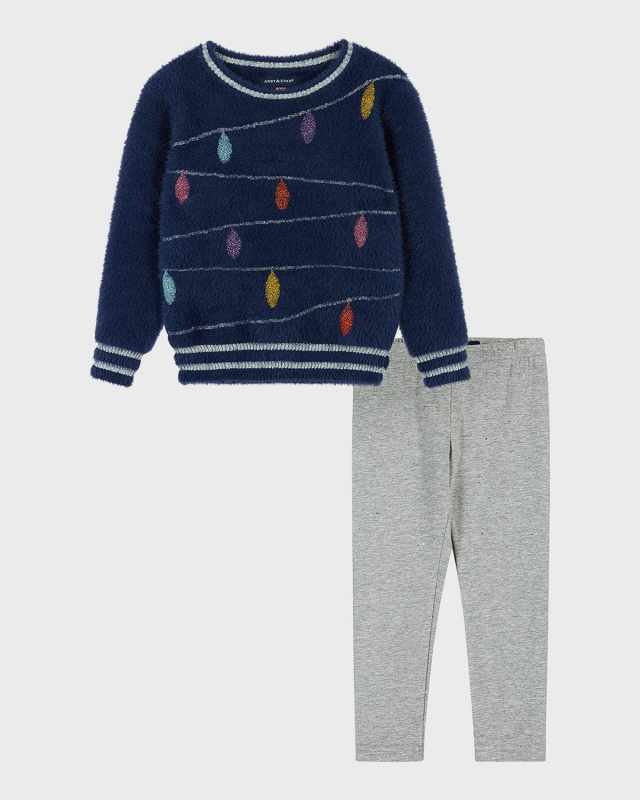Girl's Holiday Lights Sweater & Leggings Set, Size 2T-6X