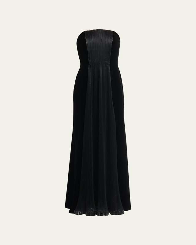 Velvet Strapless Gown with Crystal Panel