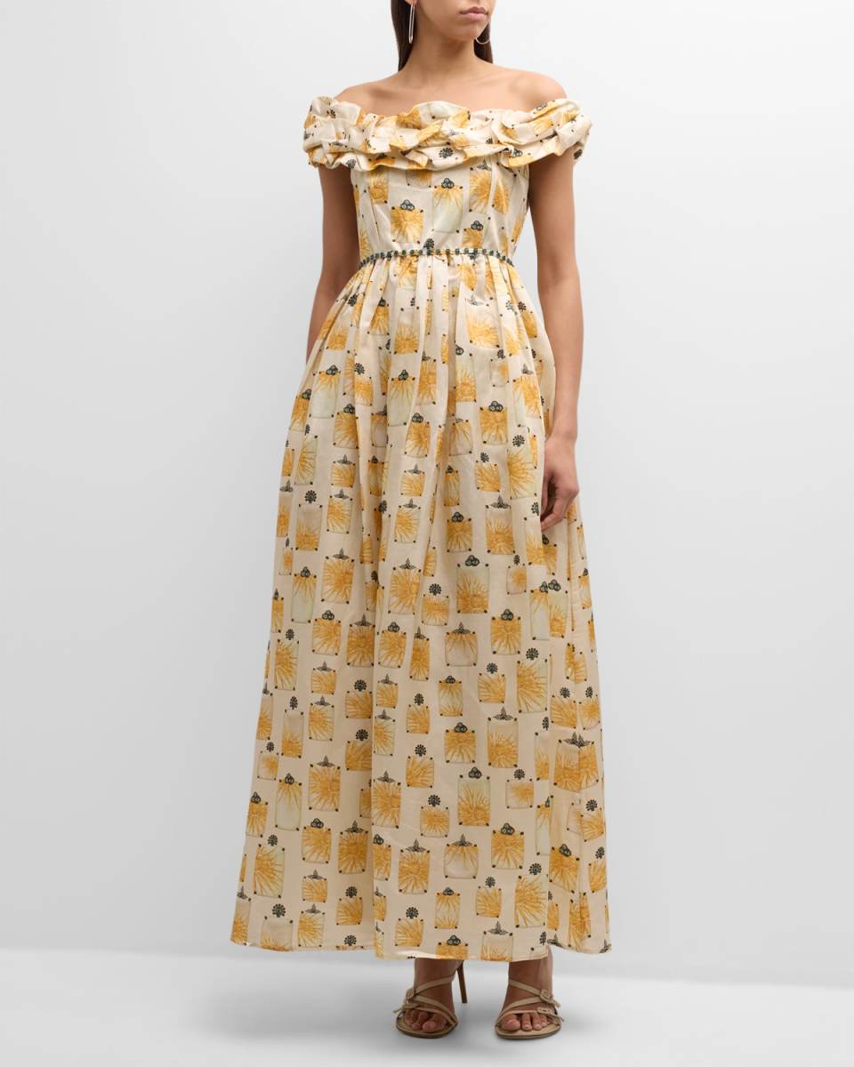 Espliego Bisuteria Off-Shoulder Floral Poplin Maxi Dress