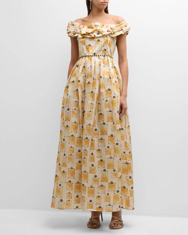 Espliego Bisuteria Off-Shoulder Floral Poplin Maxi Dress