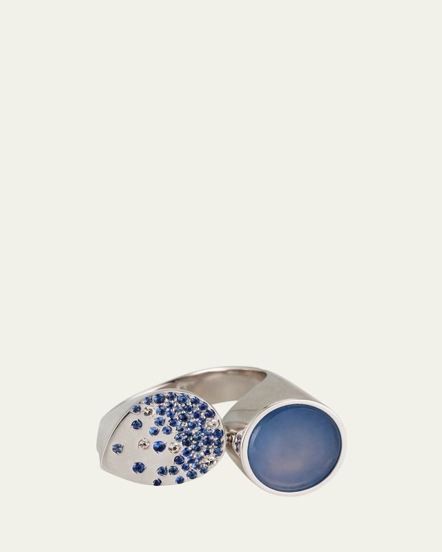 Oera Fairmined 18K White Gold Chalcedony and Sapphire Double Signet Ring