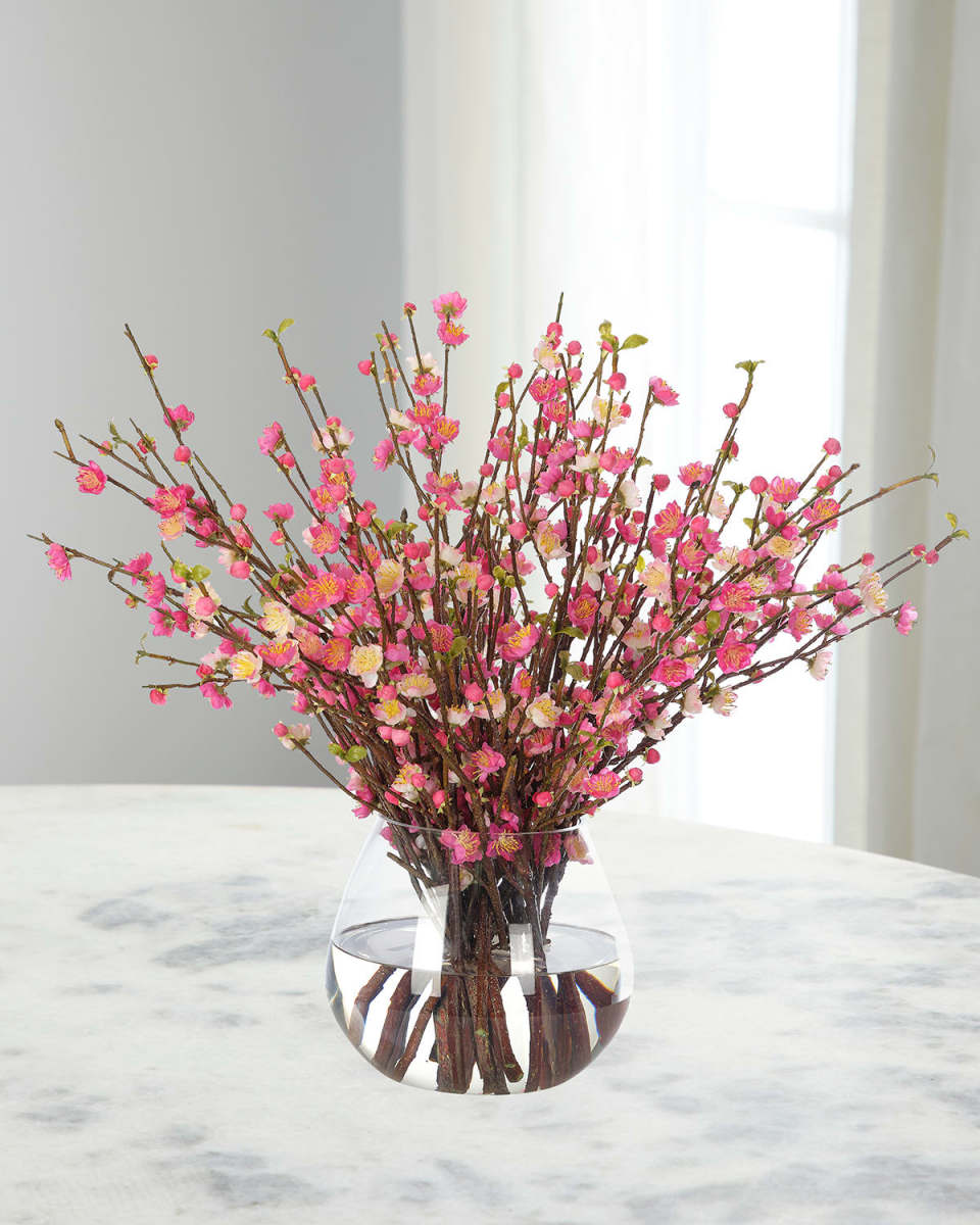 Cherry Blossoms 30" Faux Floral Arrangement in a Glass Vase