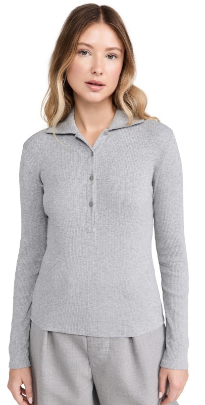 Vince Rib Collared Polo H Mid Grey