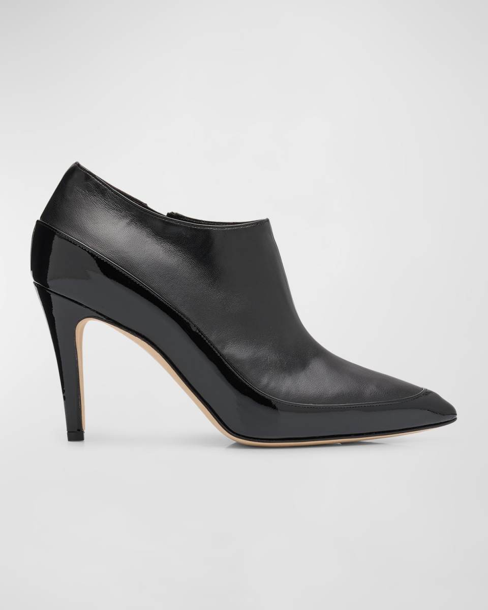 Mixed Leather Low-Cut Ankle Booties