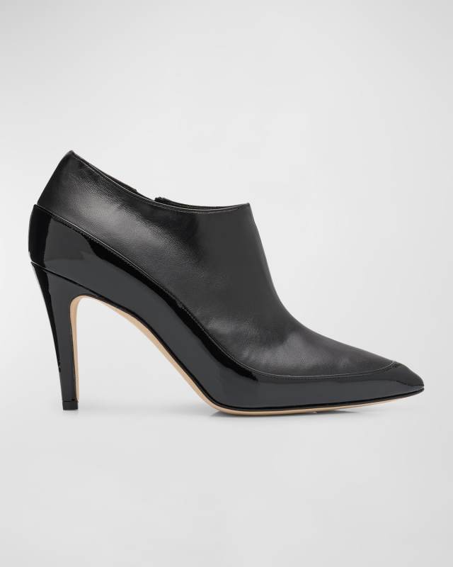 Mixed Leather Low-Cut Ankle Booties