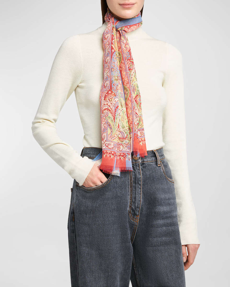 Paisley & Floral Sheer Silk Scarf