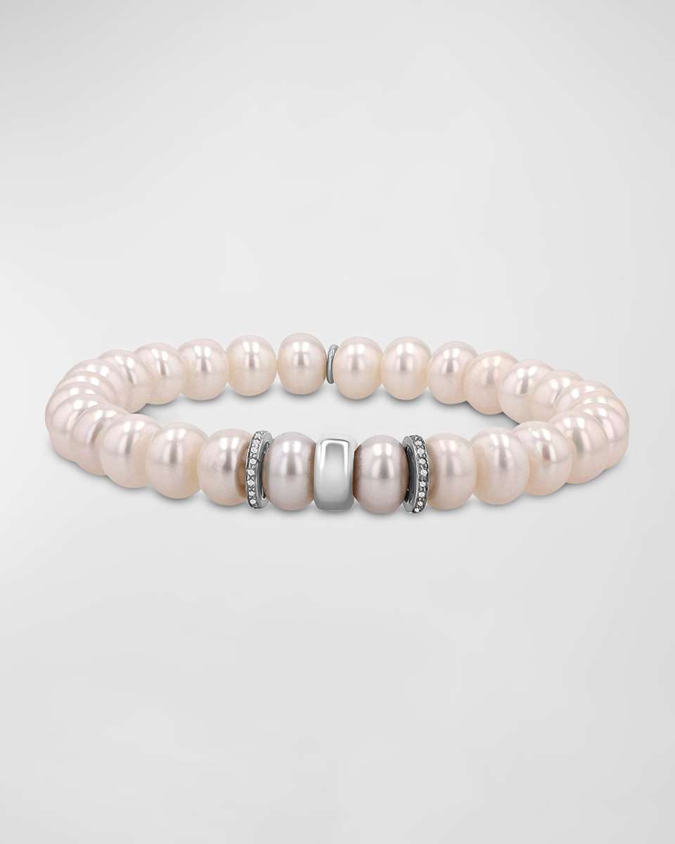 Pearl 8mm Bead Bracelet with 2 Diamond Rondelles