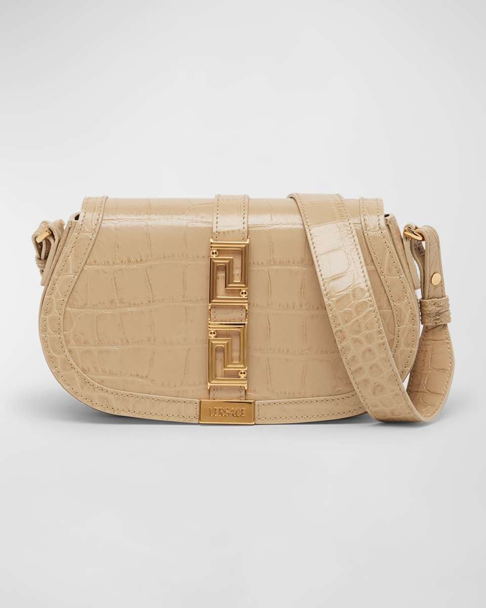 Greca Goddess Croc-Embossed Shoulder Bag