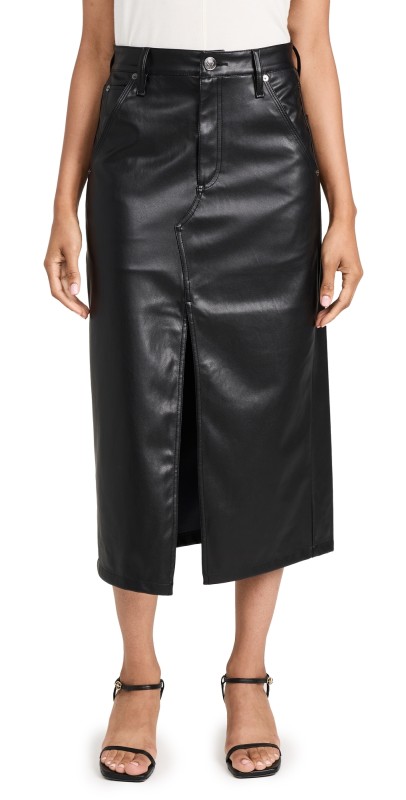 rag & bone Sid Faux Leather Midi Skirt Black