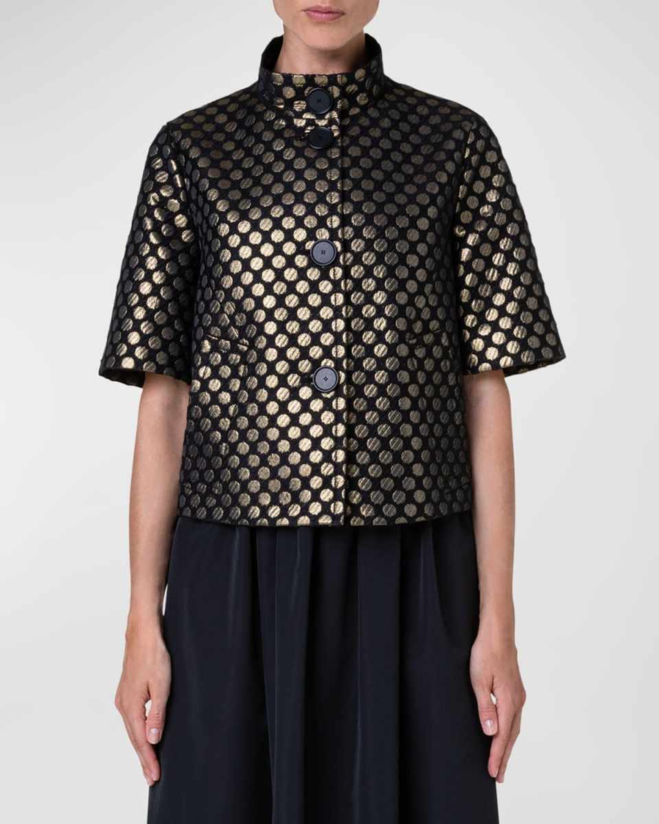 Metallic Polka Dot Jacquard Cropped Jacket