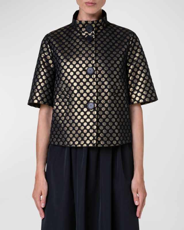Metallic Polka Dot Jacquard Cropped Jacket