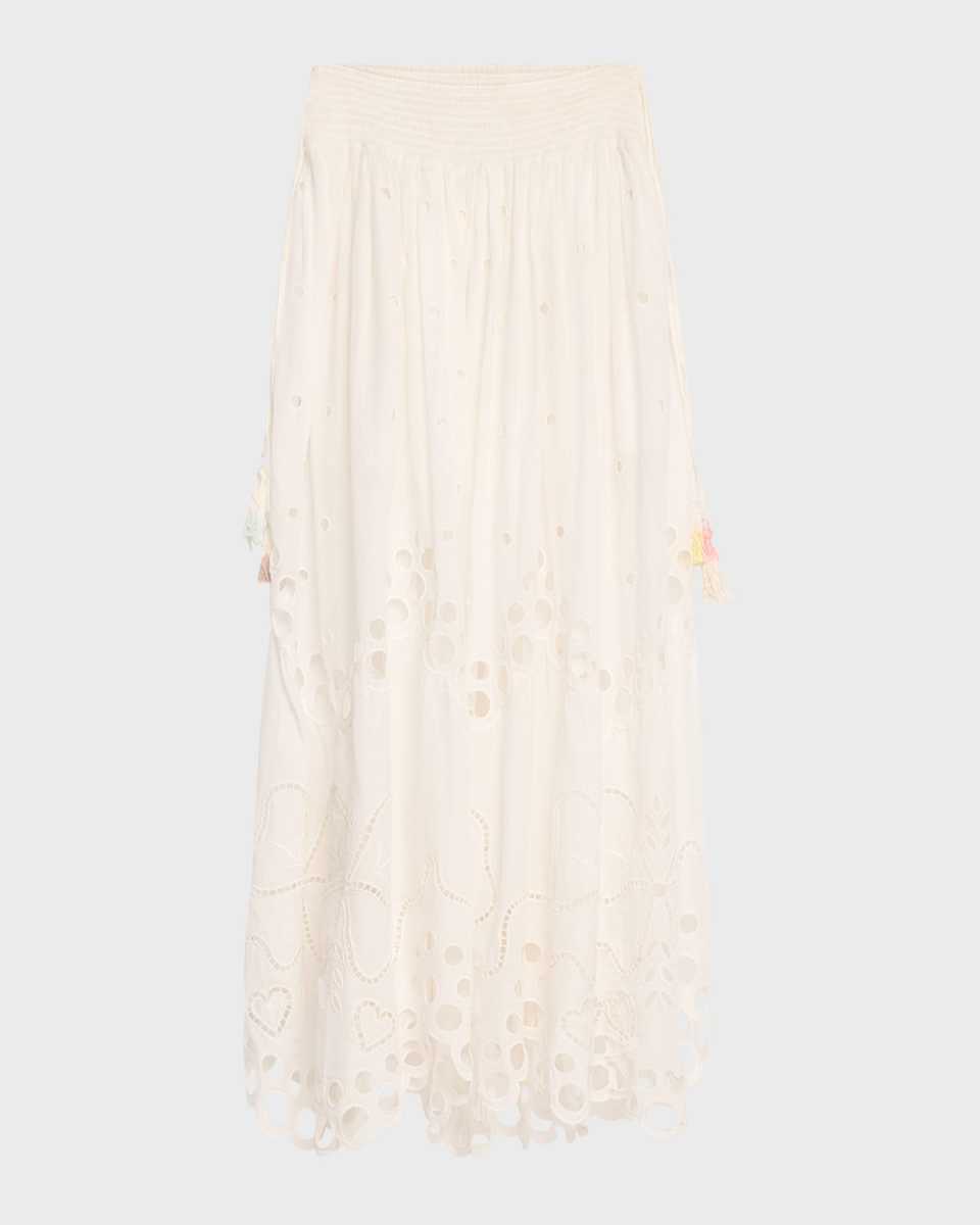 Cassaro Embroidered Cotton Tassel Tie Maxi Skirt