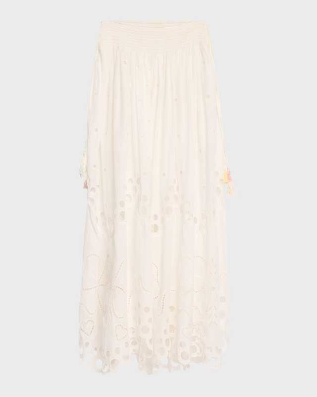 Cassaro Embroidered Cotton Tassel Tie Maxi Skirt