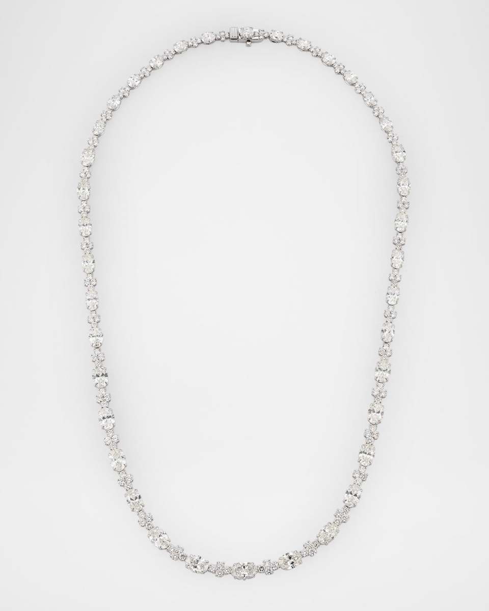 18K White Gold Diamond Bridal Tennis Necklace, 16"L