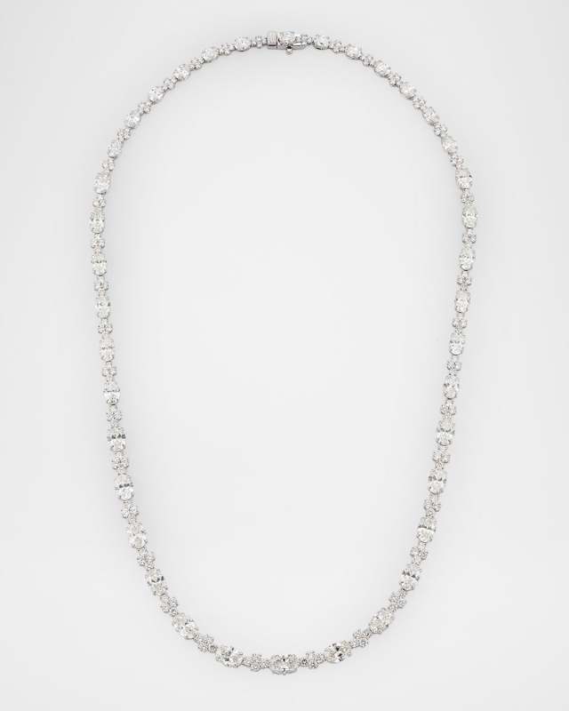 18K White Gold Diamond Bridal Tennis Necklace, 16"L