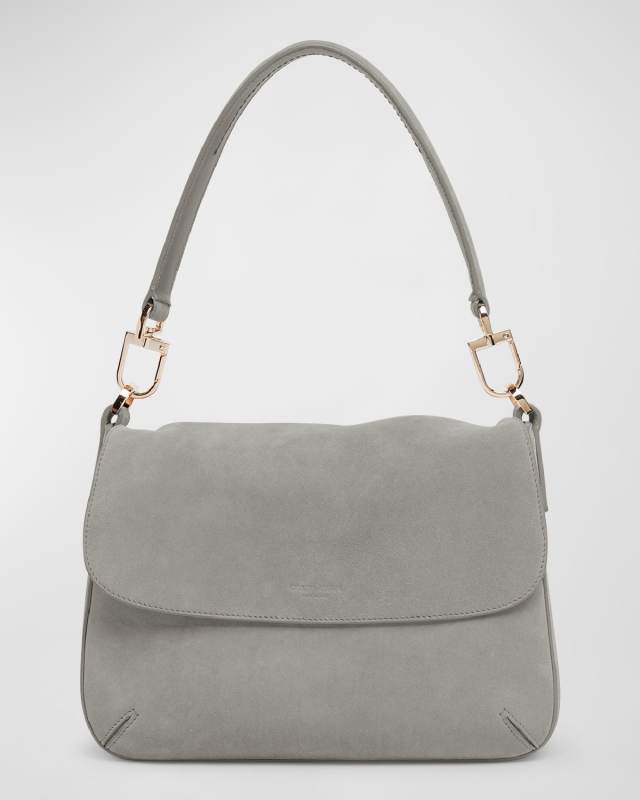 La Prima Flap Suede Shoulder Bag