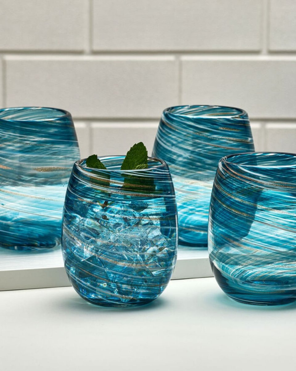 Color Swirl 16 oz. Stemless Wine Glasses, Set of 4