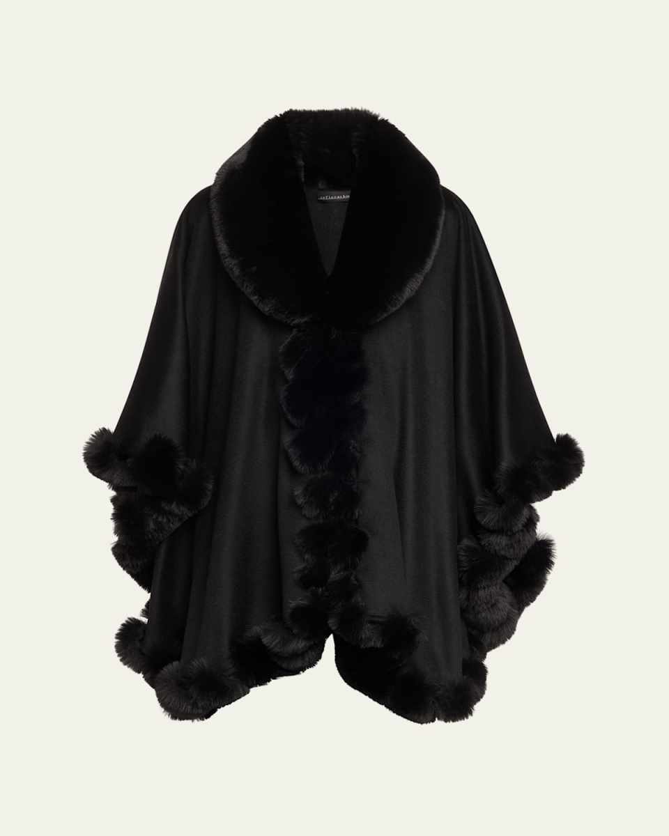 Cashmere Faux Fur Trim Cape