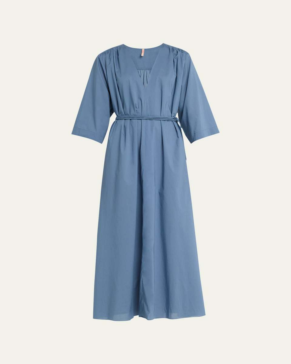 Gathered-Back Poplin Dress