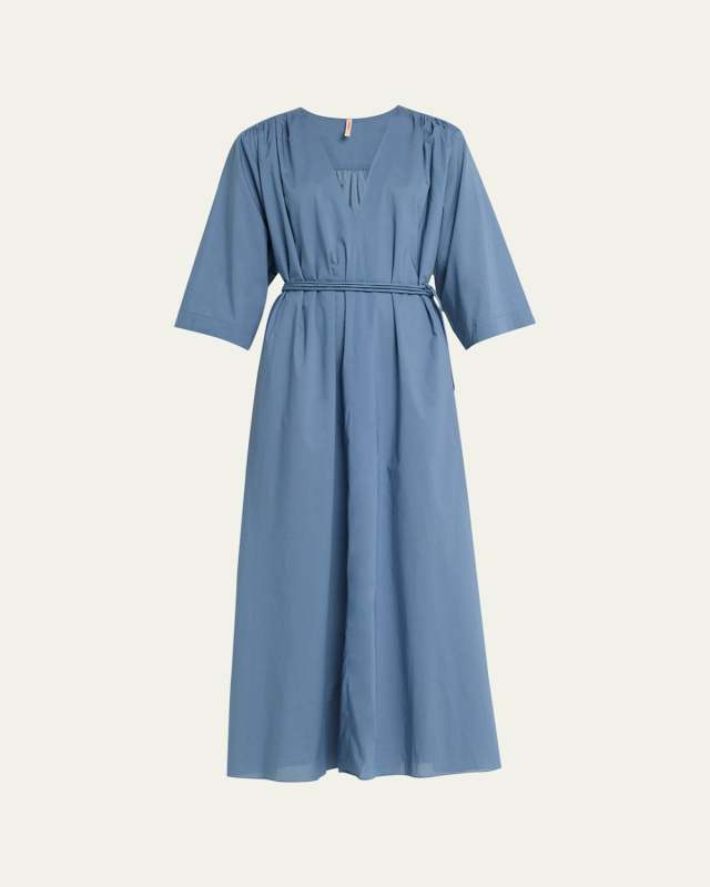 Gathered-Back Poplin Dress