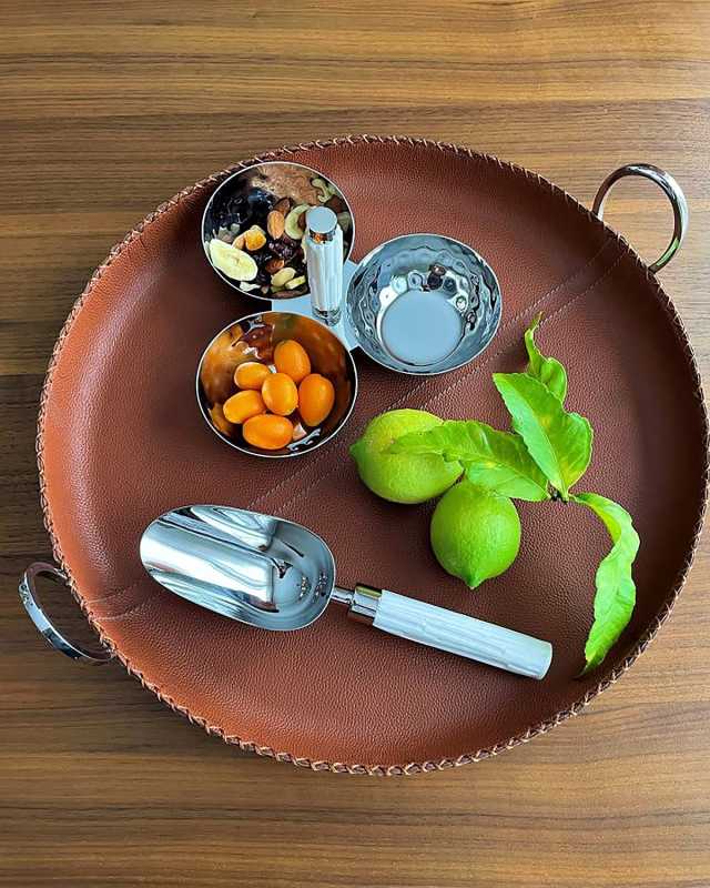 Durango Ring-Handled Leather Round Tray