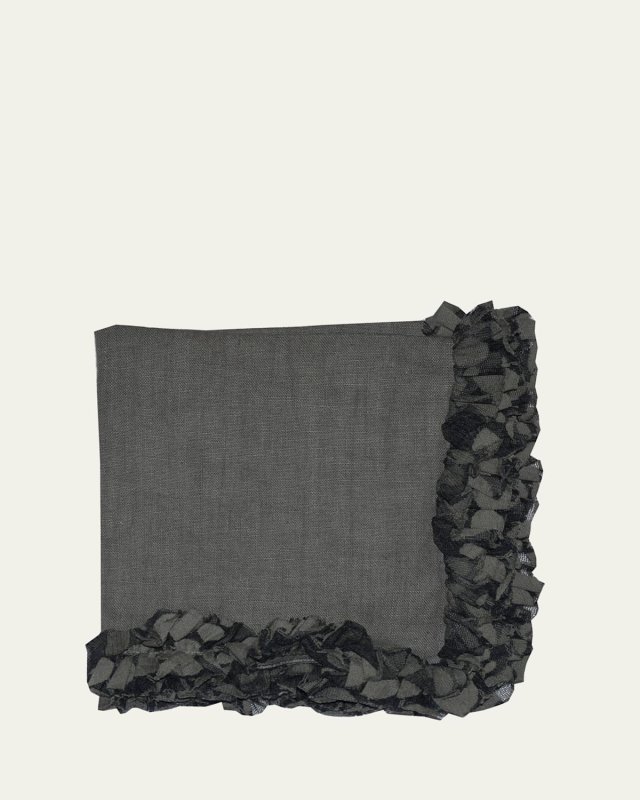 Gunmetal Romantic Linen Napkin With Volume Lace Border