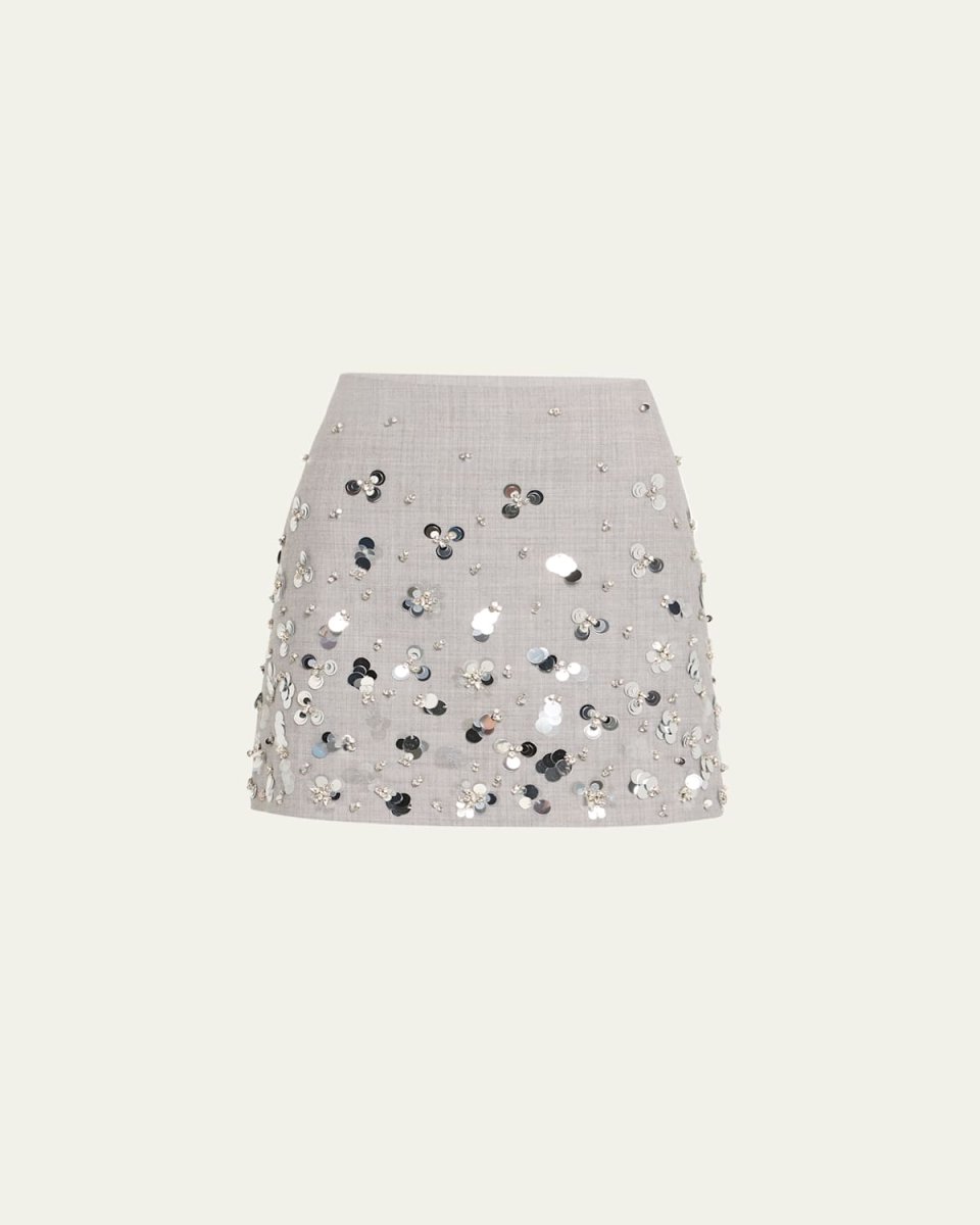 Larissa Embellished Wool Mini Skirt
