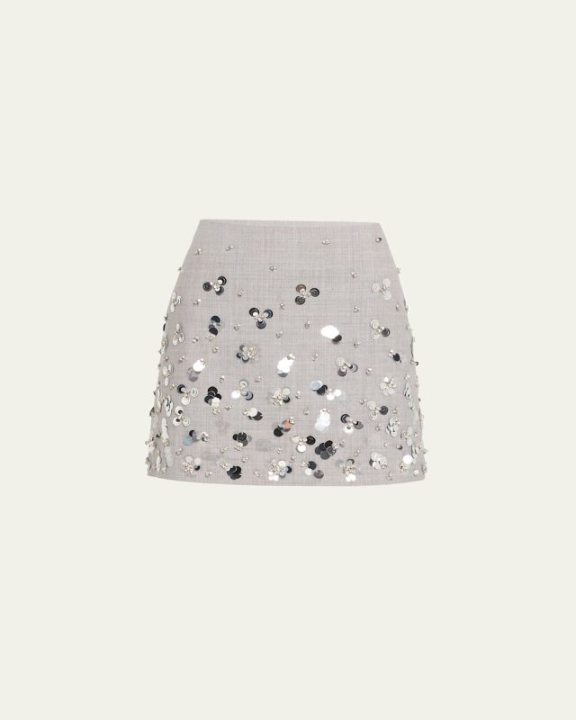 Larissa Embellished Wool Mini Skirt