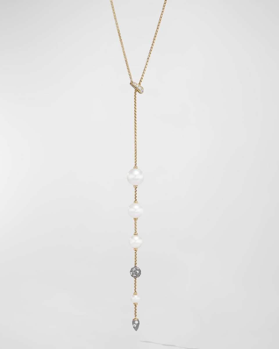 Pearl and Pave Necklace in 18K Gold with Diamonds, 28"L