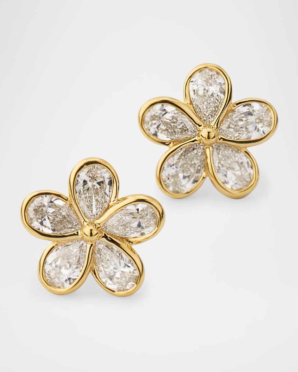 18K Yellow Gold Pear Diamond Flower Stud Earrings