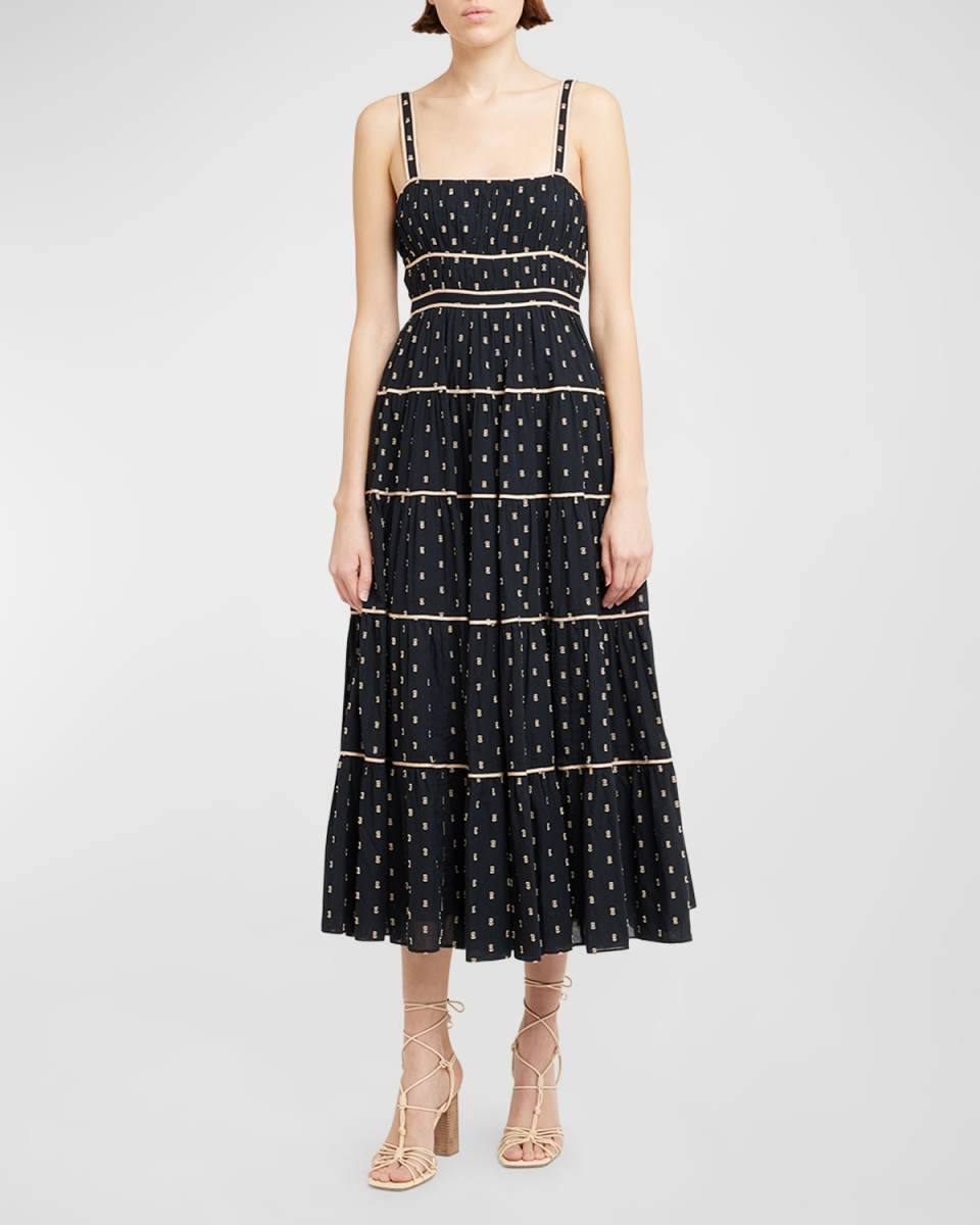 Clemente Tiered Fil Coupé Sleeveless Midi Dress