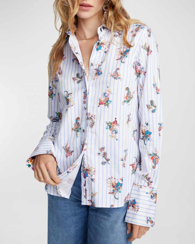 Priscilla Striped Paisley-Print Shirt