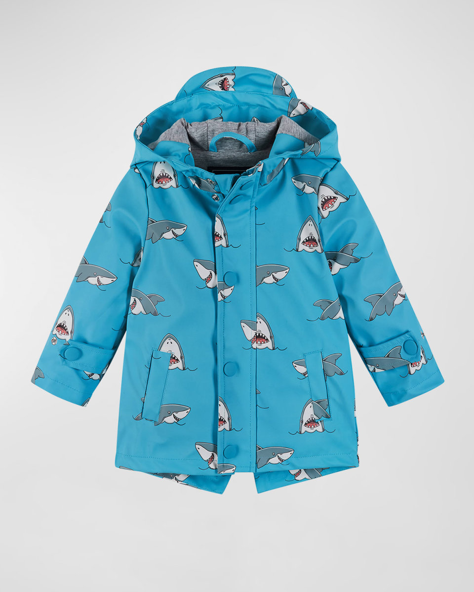 Boy's Shark-Print Raincoat, Size 9