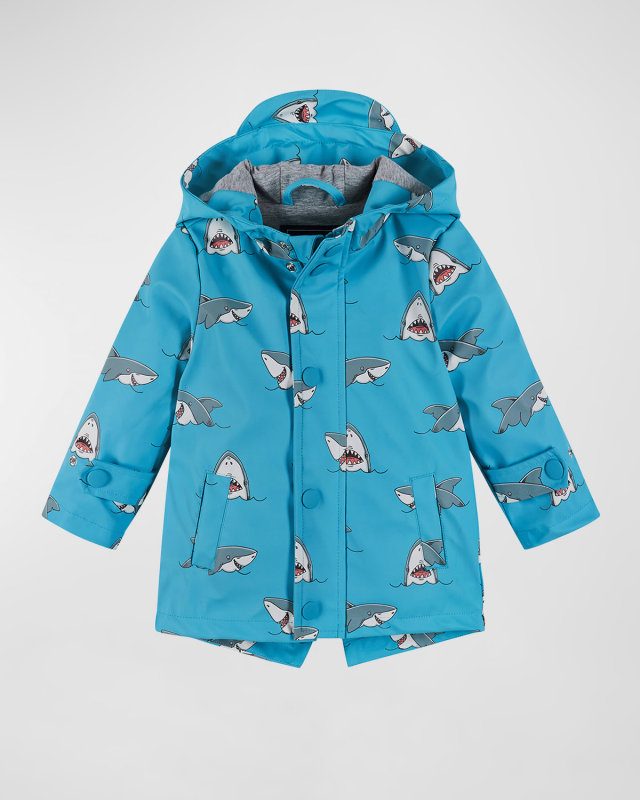 Boy's Shark-Print Raincoat, Size 9